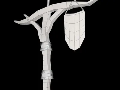 Wooden pillar with banner Low-poly 3D model