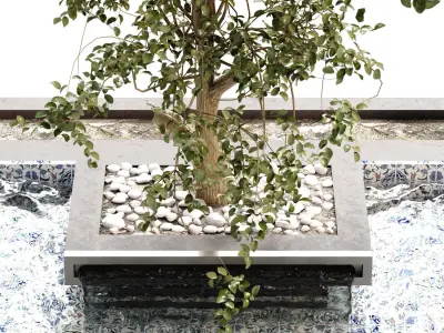 Landscape and courtyard plant in box and waterfall set 629 3D model