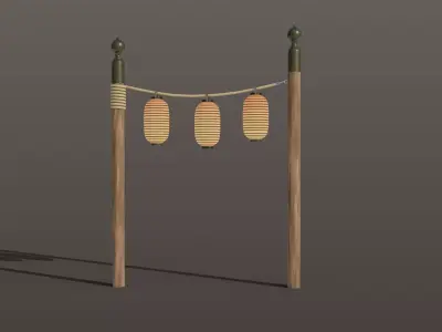 Japanese lantern pole Low-poly 3D model