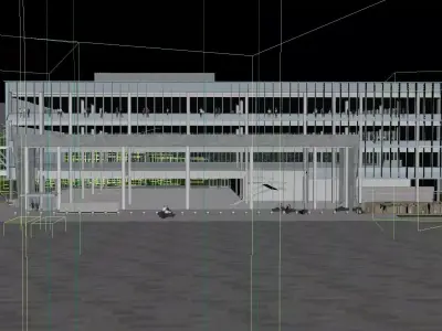 Modern Civic Courthouse Exterior with Glass Skybridge 3D model