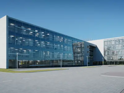 Modern Office Building with carpark Low-poly 3D model