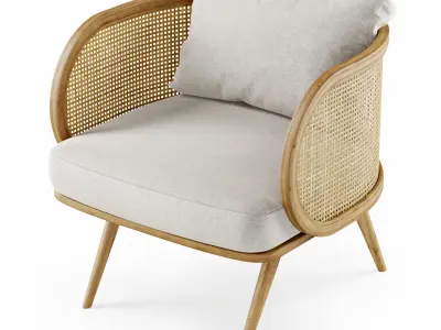 Wooden rattan lounge chair C20  3D model