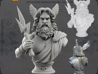 Zeus Bust  3D Printable Statue of the King of Greek Gods 3D print model
