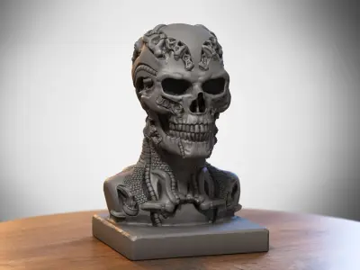 Skull robot dragon bust Cyborg skull dragon bust 3D print model