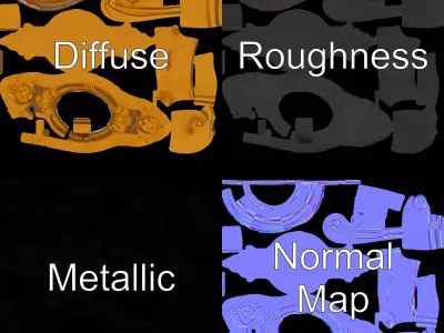 Ornate Gold Door Handle model pack Low-poly 3D model