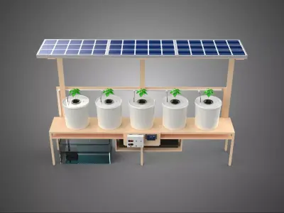 COMPACT HYDROPONIC BATO DUTCH BUCKET SYSTEM POWERED SOLAR PANEL 3D model
