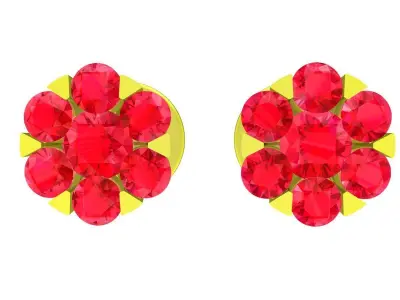 Classic Ruby Flower Stud Earrings for Women 5892 3D print model