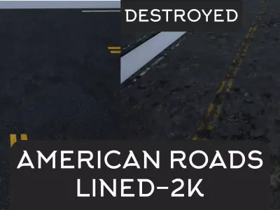 Modular Destroyed-Fine Lined American Roads 2K Low-poly 3D model