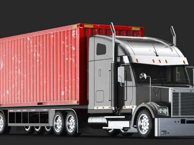  Detailed Long Hood Container Truck 