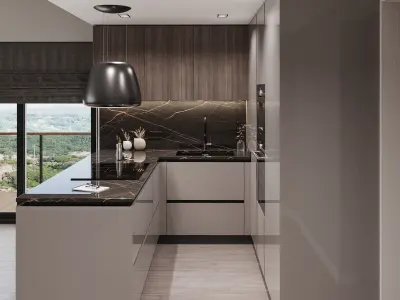 Modern kitchen with glossy lacquered doors 3D model