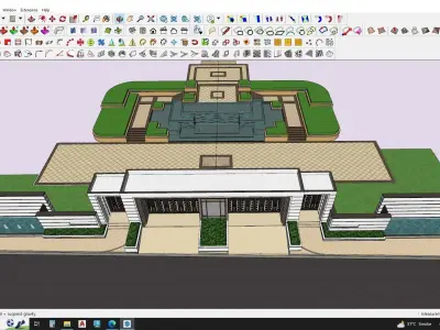 Main entrance gate with water fountain landscape 3D model