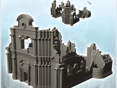 Ruined baroque church with pediment and frame 19 - Modern WW2 WW 3D print model