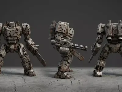 COMBAT MILITARY ROBOT WITH BATTLE DAMAGE 3D print model