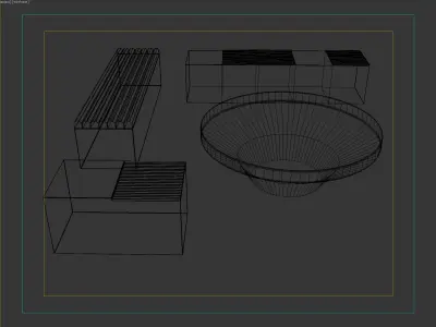 Modern Concrete and Wood Seating Set for Urban Spaces 3D model
