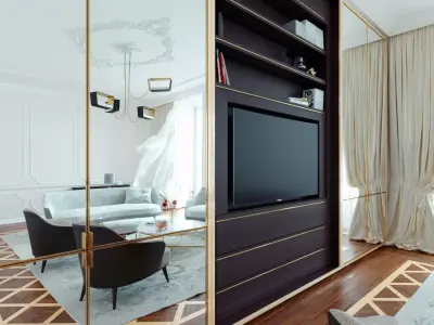  built-in TV-wall - multifunctional  bookshelves - wardrobe Low-poly 3D model