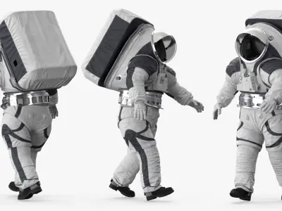  EVA Space Suit with Detailed Interior White Rigged 