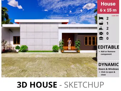 House 6x15m code 534 - Sketchup 3D model 3D model 3D model