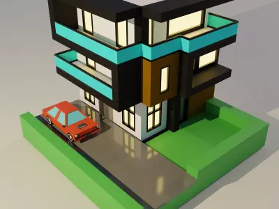 Low poly Modern House 002 Low-poly 3D model