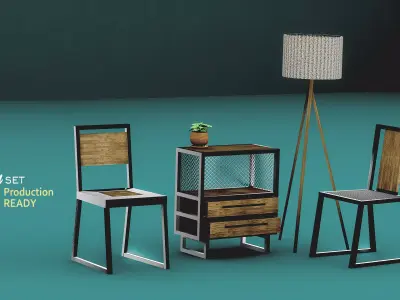 Interior corner set  industrial design Low-poly 3D model