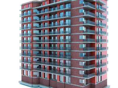 High Poly Building Set brick apartment 3D model