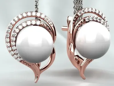 Original Earring with Diamond Pearl or Another Gemstone 3D print model