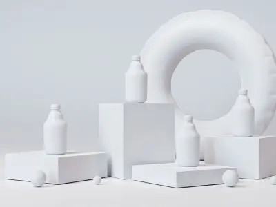 Water bottle - product design - on marble cubes 3D model