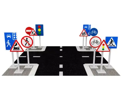 Children play signs road 3D model