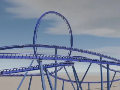 Rollercoaster roller coaster at amusement park  Low-poly 3D model