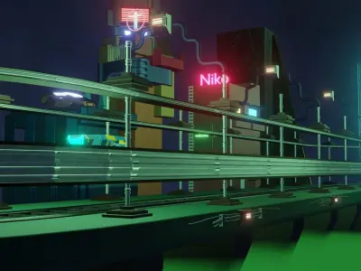 Cyberpunk city  Low-poly 3D model