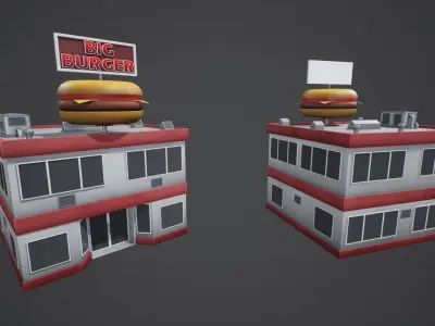 Stylized Big Burger Building Low-poly 3D model