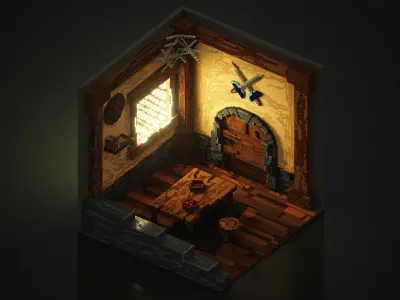 Voxel 3D Render of isometric Warrior Room 3D model
