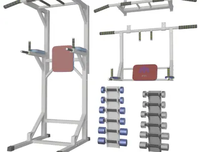 Wall horizontal bar horizontal bar 3 in 1 and Dumbbells 3D model
