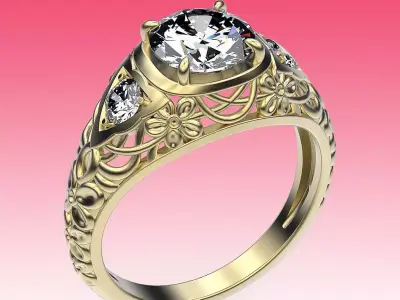 Ring Vintage Flowers 3D print model