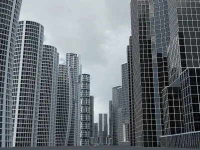 40 Basemesh modern buildings Low-poly 3D model