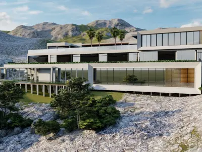 building exterior with garden landscape 3D model