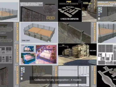 Collection for city composition 3D Model Pack