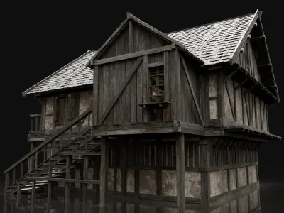 ENTERABLE AAA NEXT GEN MEDIEVAL CITY TOWN HOUSE VILLAGE Low-poly 3D model