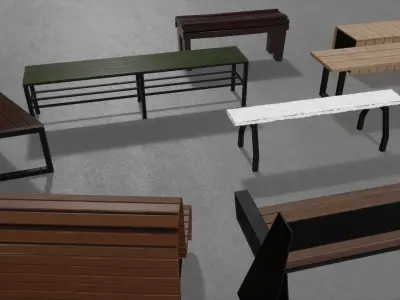 CITY Street Bench Wood SoftField Low-poly 3D model