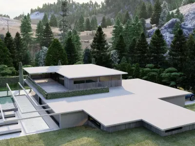 Forest villa-Casa Scene-Modern Villa 3D model 5