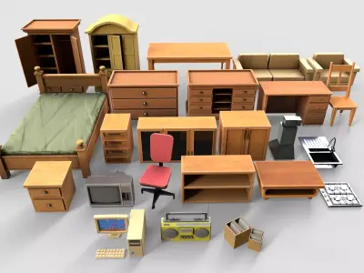 game ready Interior furniture pack Low-poly 3D model