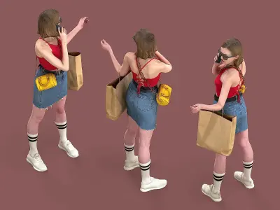 Shopaholic woman holding bag 3D model