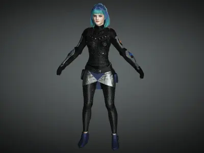 AAA Cyber Punk Female Character 01 Low-poly 3D model