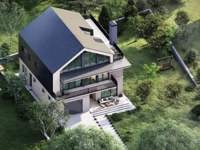 Contemporary 4-Bedroom Two-Storey House with Attic 3D model