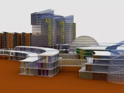 City Block Concept with Residential and Commercial Areas 3D model