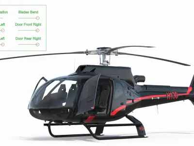  Airbus H130 Light Helicopter Black Red with Interior Rigged 