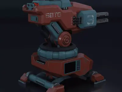 Stylized Sci-Fi Auto Turret Low-poly 3D model