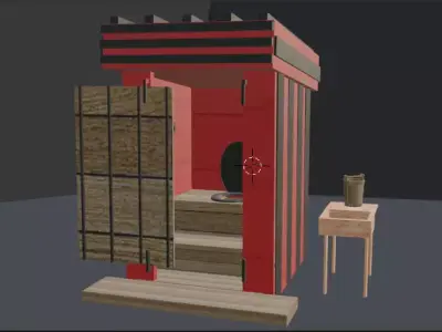 Wooden latrine with washing equipments Free 3D model