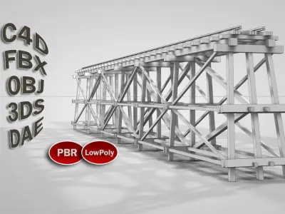 Old Wooden Railway Bridge Low-poly 3D model