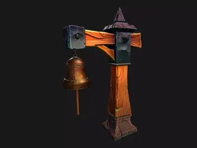 Stylized Medieval Bell Post - Game-Ready Low-poly 3D model