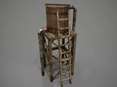 Wooden Water Tower Low-poly 3D model
